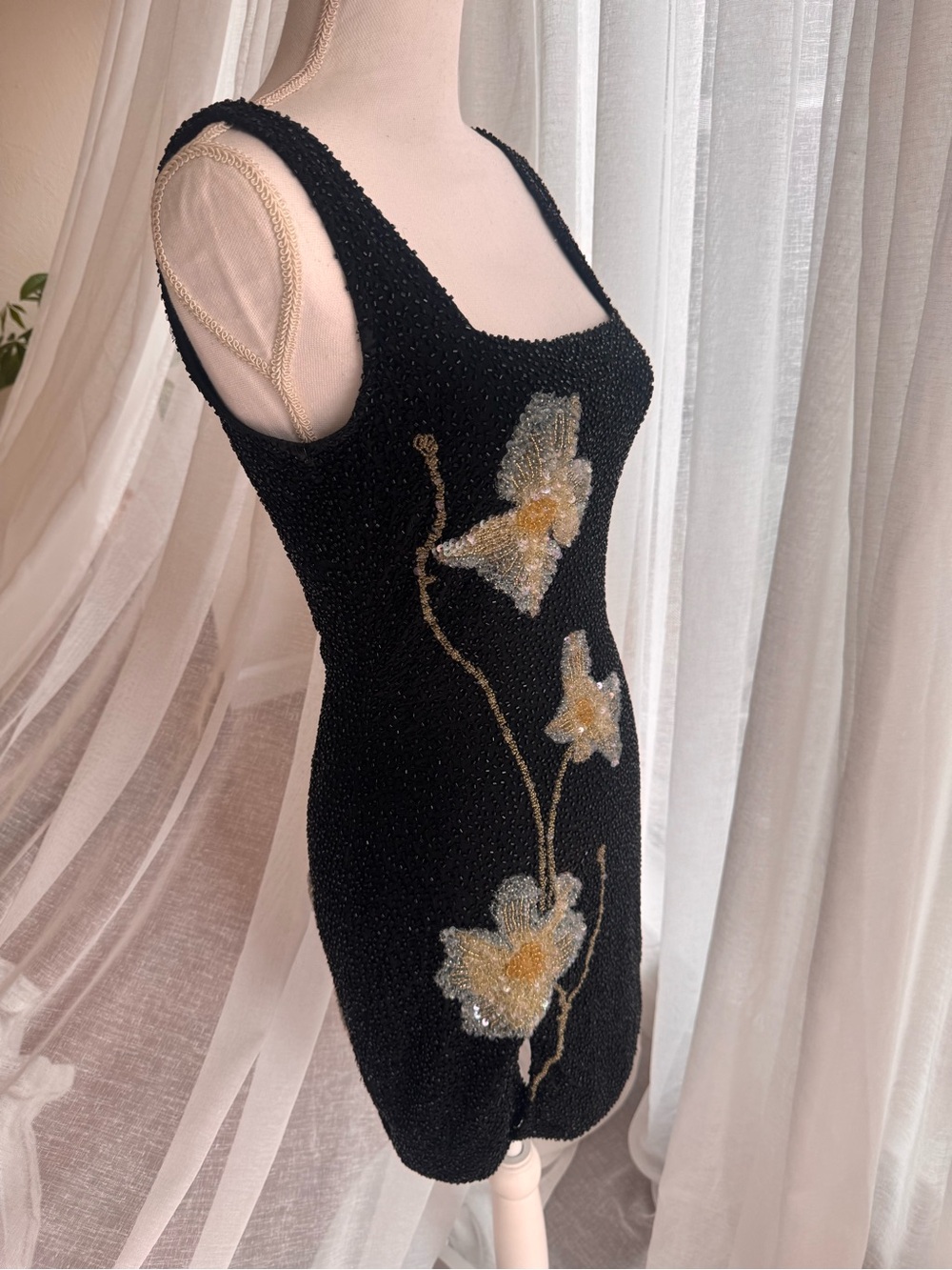 STAUD Beaded Floral Mini Dress Black Size S - Picture 2 of 9
